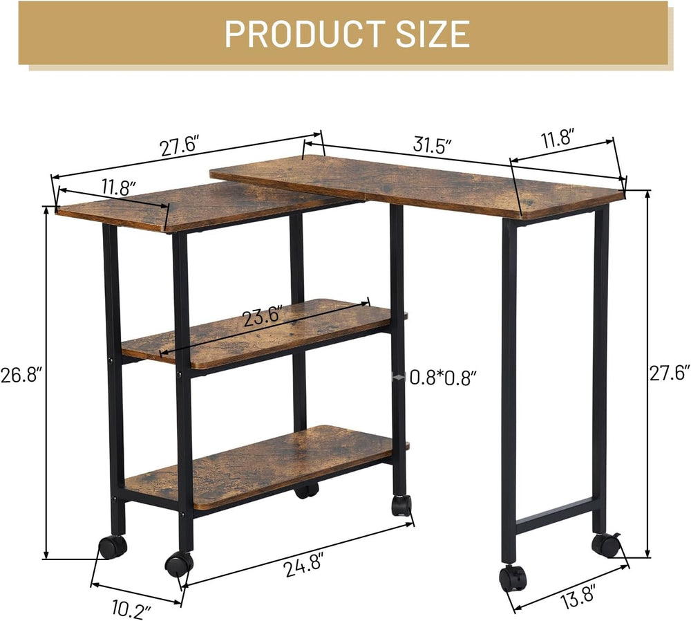 FurnitureR 360° Rotating Sofa Side Table with Storage Shelves, Mobile L-Shape...