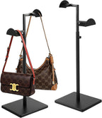2 Pack Purse Stands for Display, Dual Hook Purse Holder, Stainless Steel, Adjustable Height Purse Rack Stand Bag Hanger for Closet, Handbag Display Stand for Vendors Table Boutiques (Black)