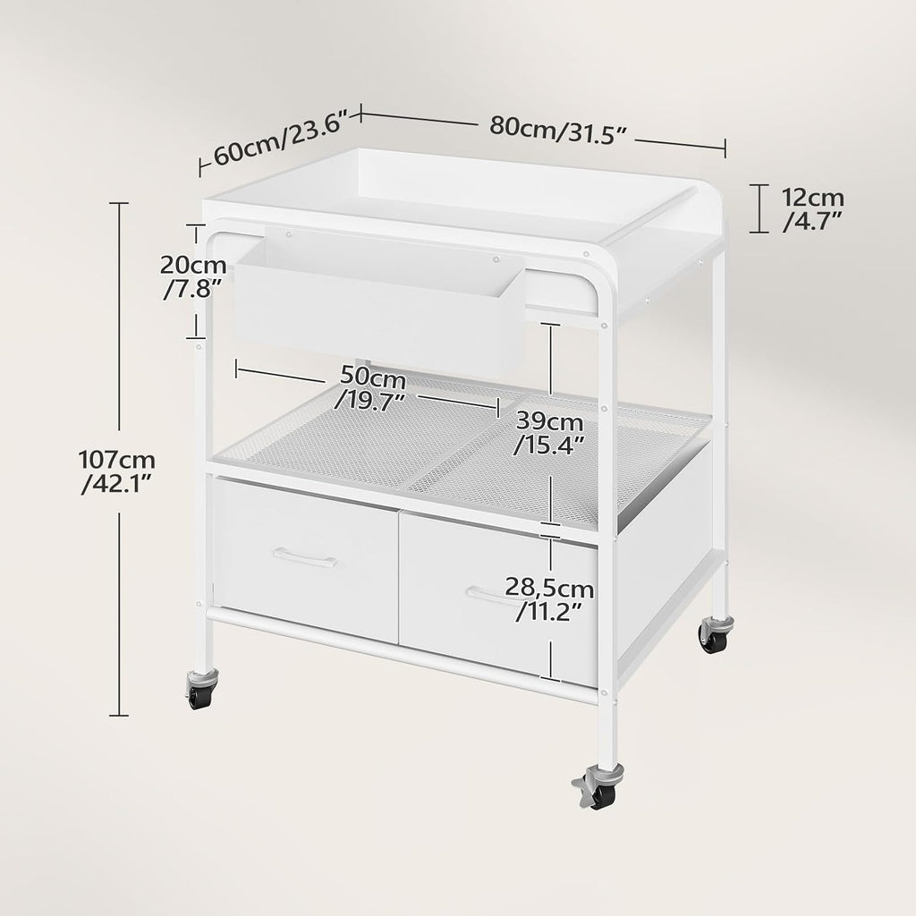 MAHANCRIS Kitchen Island with Storage, 3-Tier Microwave Stand with Wheels | Kitchen Rolling Cart, Kitchen Utility Storage Cart for Coffee Bar, Laundry Room, Office, 31.5 x 23.6 x 42.1 Inches, White