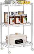 Small 3 Tier Shelves Storage Wire Shelving Unit Metal Shelf Adjustable Organizers Storage Shelving with Wheels for Bathroom Laundry Room Kitchen Pantry12”D x 18”W x 30.7”H White