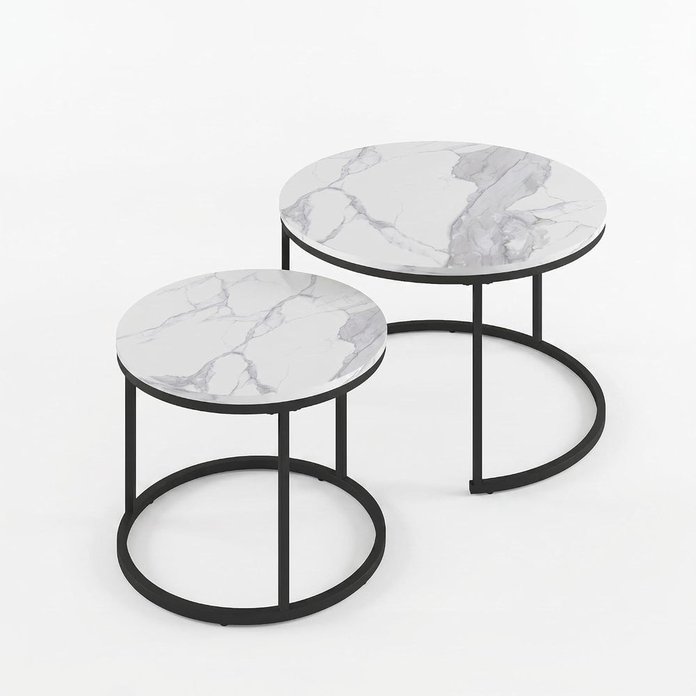Living Room Side Table, Round Coffee Tables for Living Room, Modern Nesting D...