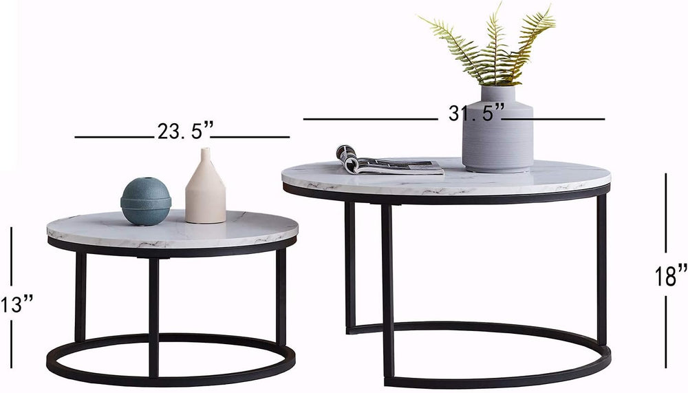 Round Nesting Coffee Tables Set for Living Room White Modern，Nesting Tables S...