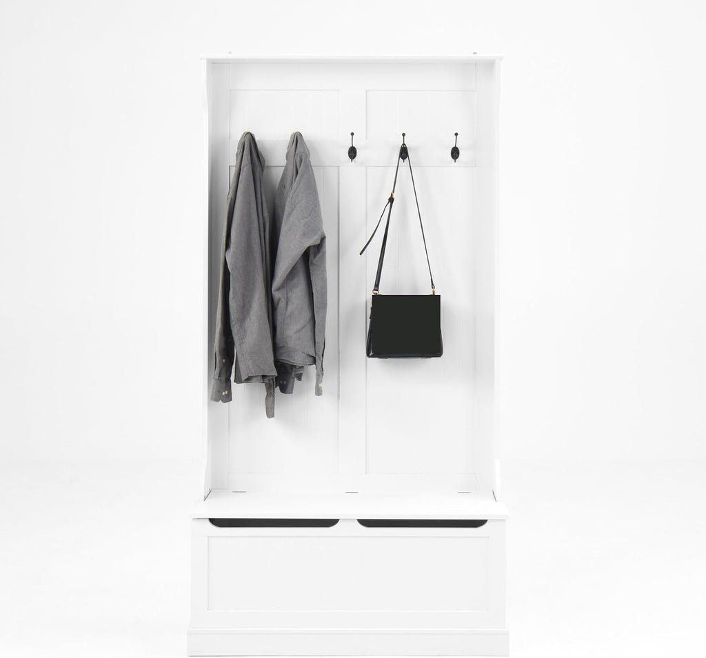 Entryway Bench with Standing Coat Rack, Hall Tree with Shoe Storage Bench, Entryway Organizer with 5 Hooks,for Kitchen Home