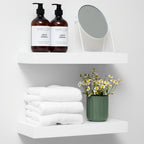 Homeforia White Floating Shelves 16 inch, High End Solid Real Wood 16inch Bathroom Floating Shelf for Wall Mounted, White Wooden 16 Floating Shelves, Heavy Duty Bracket, 16 X 6.5 X 1.75 inch, Set of 2