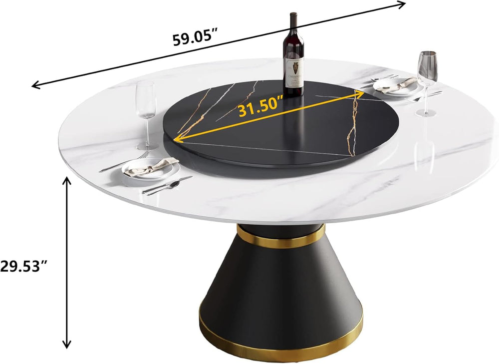 Montary 59” Modern Round Dining Table for 8, Artificial Marble Kitchen Table ...