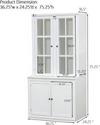 roomfitters Set of Two 75.25'' Pantry Cabinets with Glass Doors, Traditional Hutch Display Cabinet for Living Room and Kitchen, White