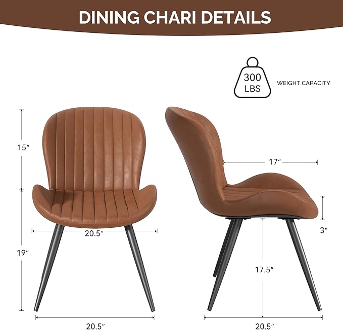 Nalupatio Dining Chairs Set of 6, Modern Dining Room Chairs Comfy Backrest Thick Upholstered Kitchen Chairs 19IN Height with Metal Legs Brown