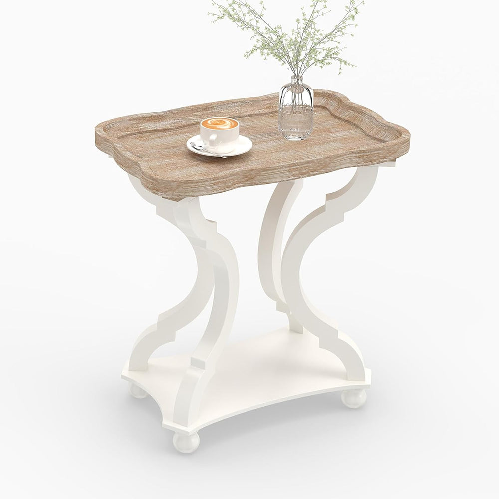 Farmhouse End Table, 24" H Rustic Side Table with Storage Shelf, French ...