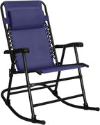 Amazon Basics Outdoor Portable Folding Rocking Chair with Headrest, Ergonomic Design, Weather-resistant Textilene Fabric for Porch, Blue