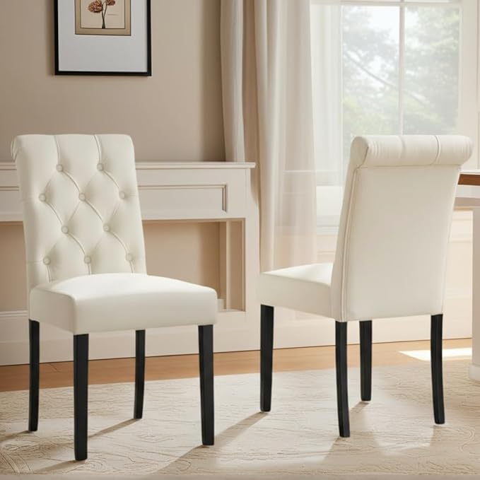 PU Leather Dining Chairs Set of 2, Farmhouse Upholstered Kitchen Chairs Moder...