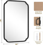 Black Bathroom Vanity Mirrors for Over Sink 24" x 36" Modern Rounded Corner Rectangle Mirror with Non-Rusting Iron Metal Framed Wall Mounted Decorative Mirror (Horizontal/Vertical)