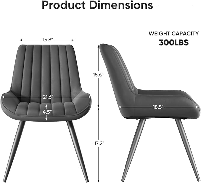 Nalupatio Modern Dining Chairs Set of 4, Comfy Dining Room Chairs with Thick Cushions, Upholstered Fabric Kitchen Side Chairs with Metal Legs, Dark Grey