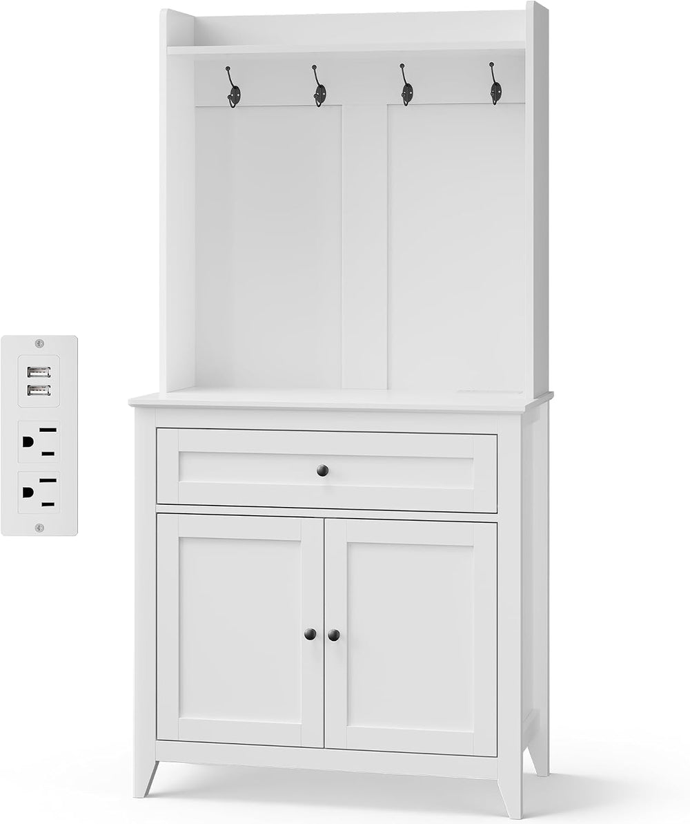 Garvee Pantry Cabinet with 4 Hooks, Kitchen Pantry Cabinet, Coffee Bar Table ...
