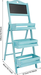 Plant Stand with Chalkboard, 3-Tier Freestanding Ladder Shelf for Indoor and Outdoor Use, Wood Rack for Living Room and Balcony, Space-Saving Design