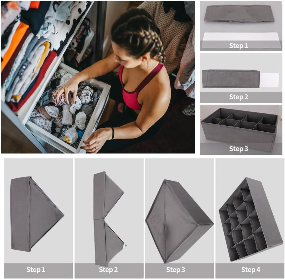 Lourome Underwear Drawer Organizer, 10-Pack, for Socks, Bras, Tie, Grey | Fit...
