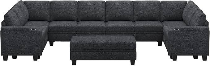 Belffin Oversized U Shaped Modular Sectional Couches for Living Room 10 Seater Modular Sofa Set with Storage Ottoman Large Sectional Couch with Cup Holder. Dark Grey Sofa