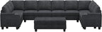 Belffin Oversized U Shaped Modular Sectional Couches for Living Room 10 Seater Modular Sofa Set with Storage Ottoman Large Sectional Couch with Cup Holder. Dark Grey Sofa