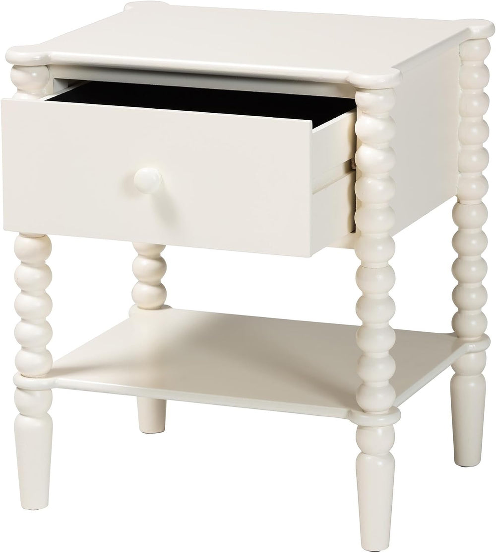 Baxton Studio Rimona End Table with Bobbin Legs - 1-Drawer Accent Table with ...