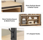 Wooden Island Table for Kitchen with Sliding Barn Door, Heavy Duty Large Coffee Bar Table with 4 Hook, Multi-Functional Bakers Rack, Storage Shelf for Kitchen Dining Room Living Room