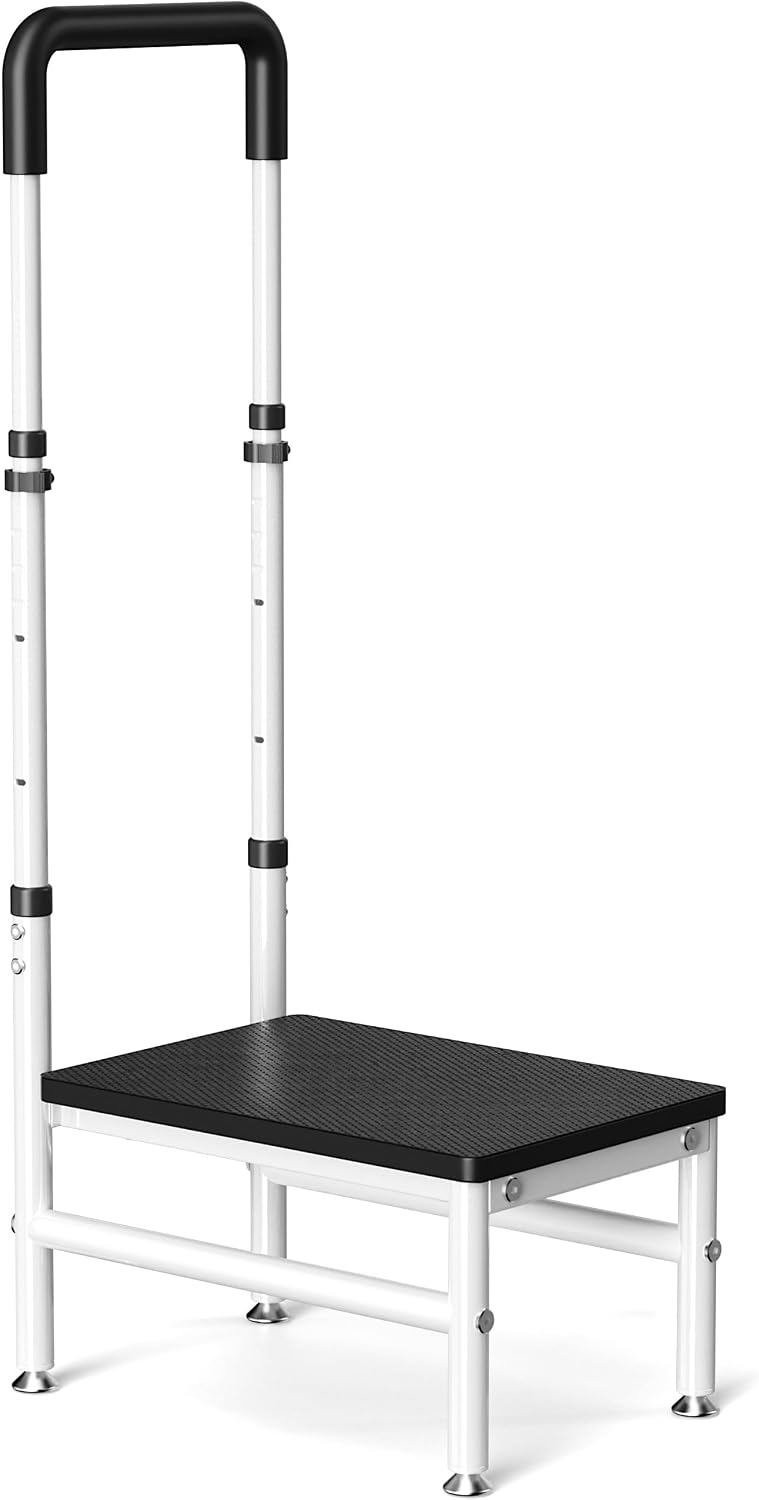 Step Stool with Handle for Adults and Seniors, Heavy Duty One Step Wooden Pla...
