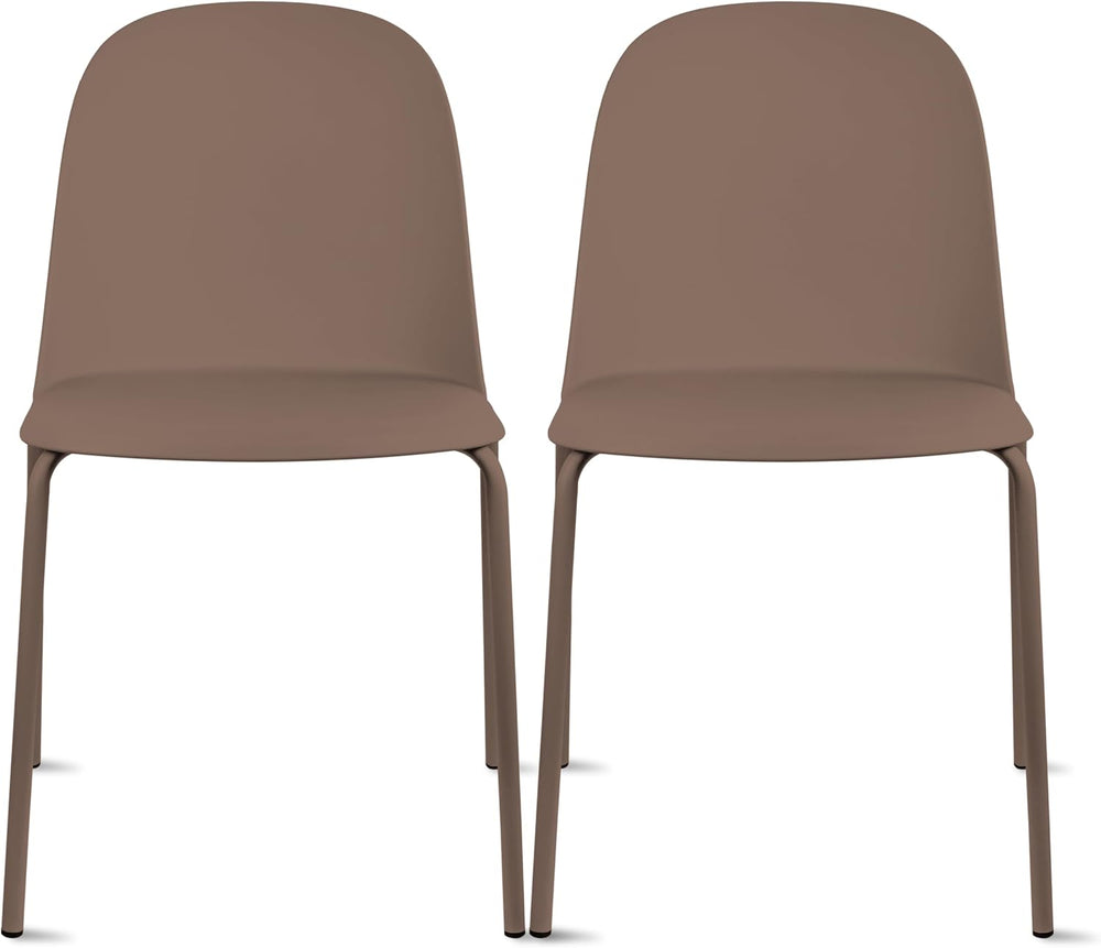 2xhome Set of 2 Modern Stackable Armless Dining Chairs | Plastic Shell Seat w...