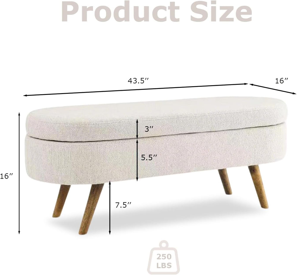 SoarFlash Ottoman Oval Storage Bench Linen Fabric Rubber Wood Legs（Beige）