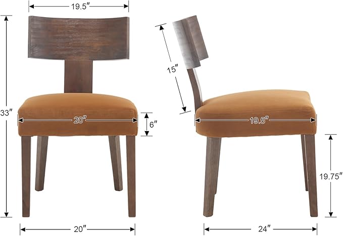 chairus Farmhouse Dining Chairs Set of 4, Upholstered Accent Chairs with Wood T-Shape Back Armless Kitchen Chairs with Soft Pad, Velvet Brown