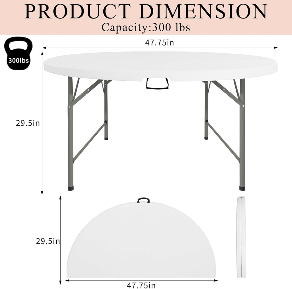 4 FT Round Folding Tables with Carrying Handle Lightweight Portable Plastic C...