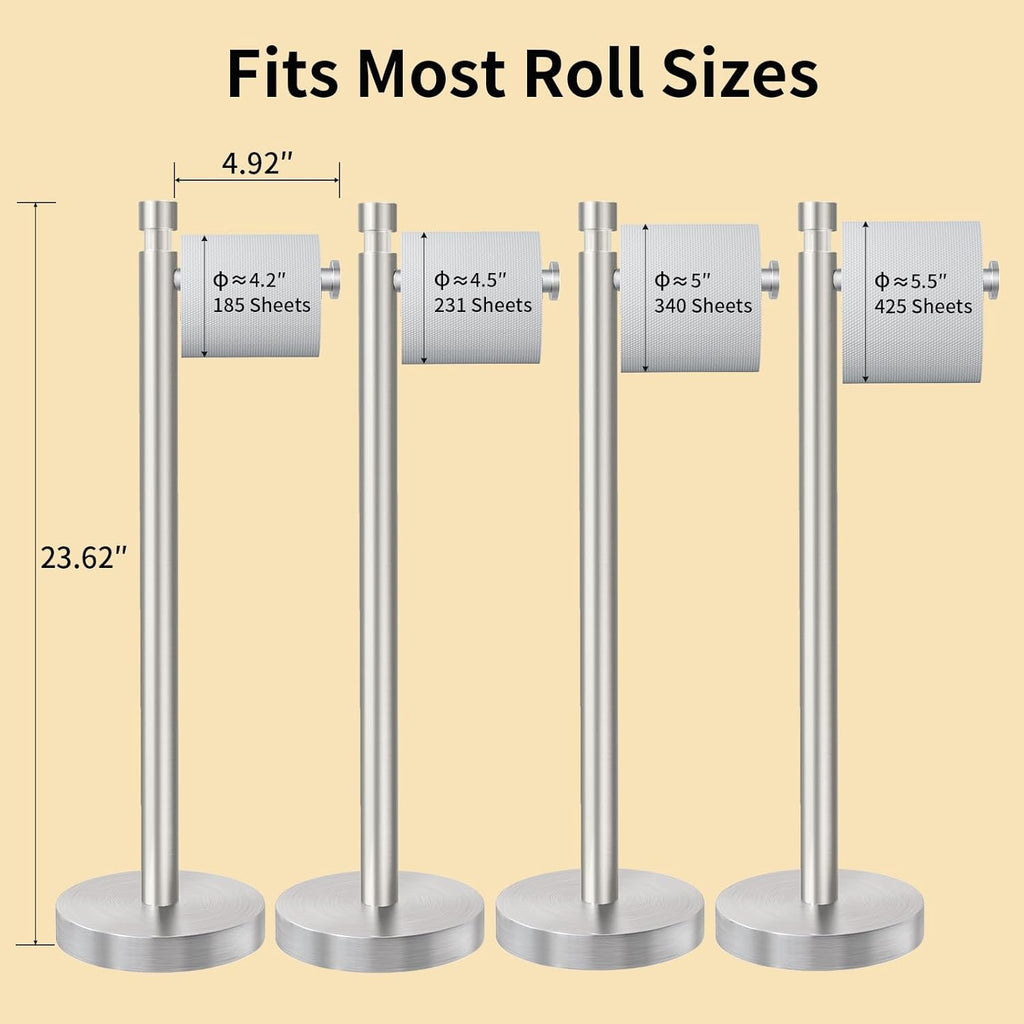 YUMORE Toilet Paper Holder Stand Freestanding, Weighted and Sturdy Brushed Nickel Stainless Steel Design with Non-Slip Cap, Rustproof Tissue Roll Holder for Modern Bathroom, RV