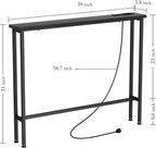 GRLEAF 39" Narrow Console Sofa Table with Built-in Power Strip (4 AC Outlets & 4 USB Ports) – 4.9ft Power Cord, Metal Frame, Easy Assembly, Ideal for Behind Couch, Hallway, and Home Office | Black