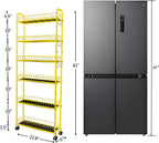 6-Tier Slim Storage Cart with Wheels,6in Narrow Rolling Shelf,Sturdy Slim Storage Ideal for Kitchen, Bathroom, and Laundry Room, Yellow
