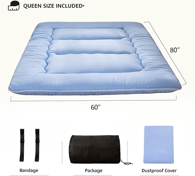 MAXYOYO Japanese Floor Mattress Futon Mattress, 4" Thicken Tatami Mat Sleeping Pad Foldable Roll Up Mat Boys Girls Dormitory Pad Kids Floor Lounger Pillow Bed, Charcoal Grey, Queen Size