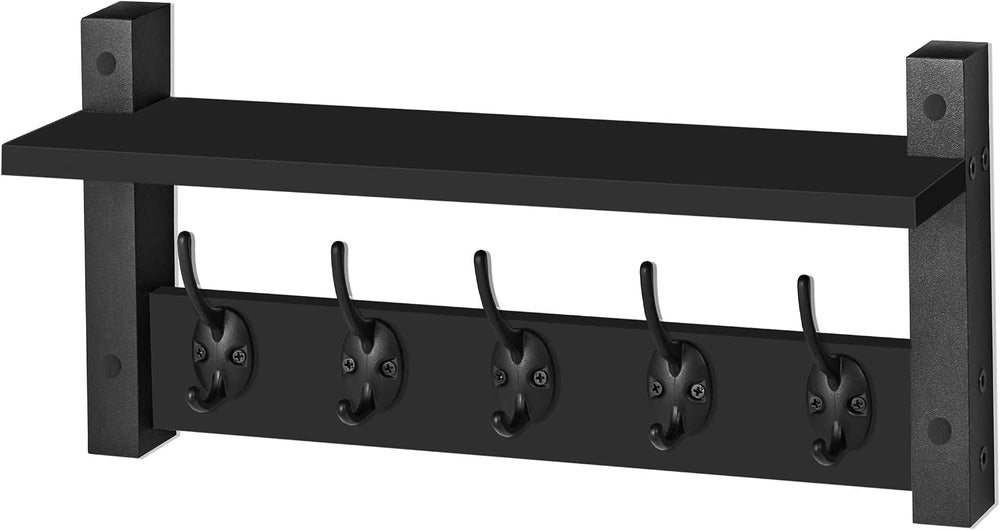 Sorbus Coat Rack Wall Mount with Shelf (Black, 16 Inch)