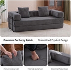 ZEIINPA Convertible Floor Sofa Bed with Fixed-Shape Frame, Modular Corduroy Folding Mattress Couch with Armrest, Floor Sofa Lounge Couch for Living Room Bedroom Lounge Studio,Dark Gray