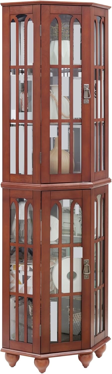 Pantry Sideboard Locker, Corner Curio Cabinet, with 4 Adjustable Tempered Gla...