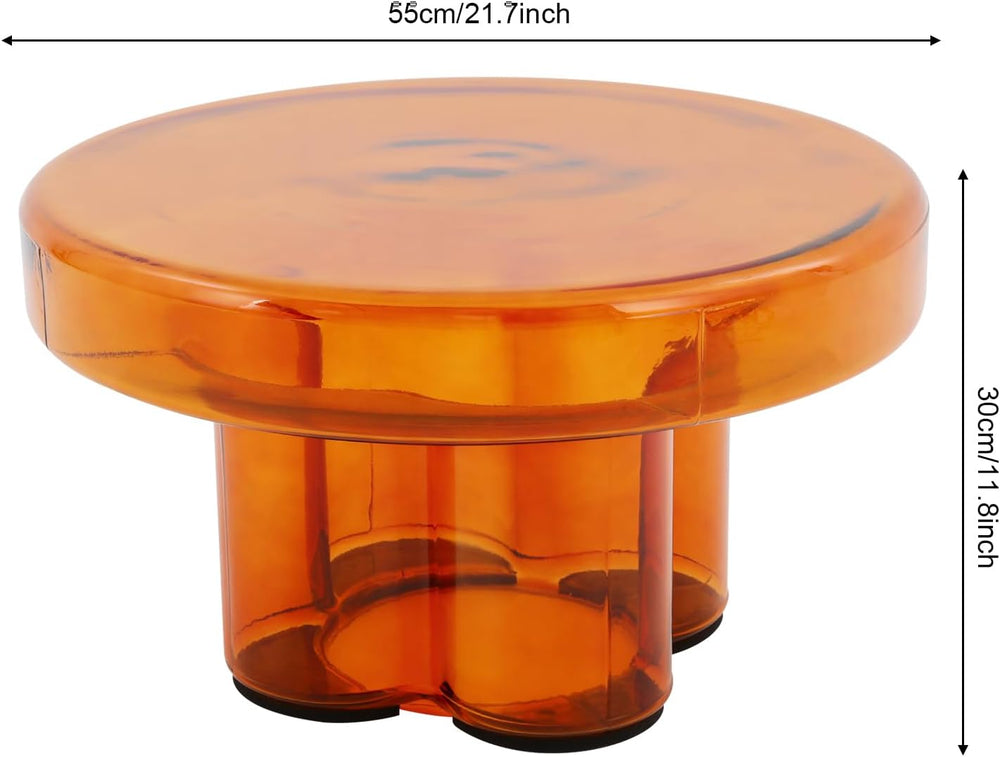 Coffee Table, Round Glass Side Table with Unique Petal Design Pedestal, Simpl...