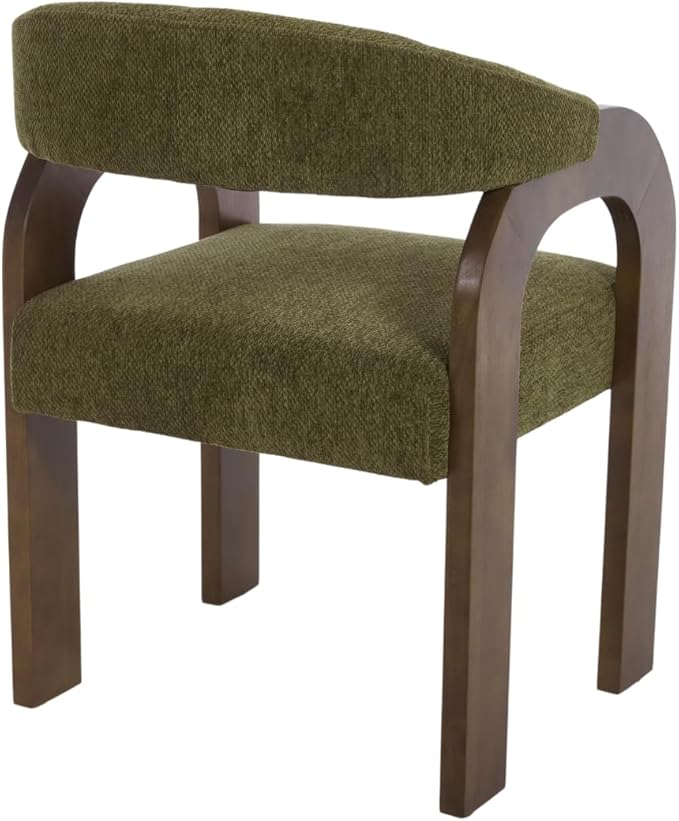 Farmhouse Dining Chairs Set of 6 - Upholstered Armchairs with Chenille Cushions & Curved Wooden Arms, Barrel Wood Kitchen Chairs for Dining Room/Cafe/Kitchen Island (Sage Green)