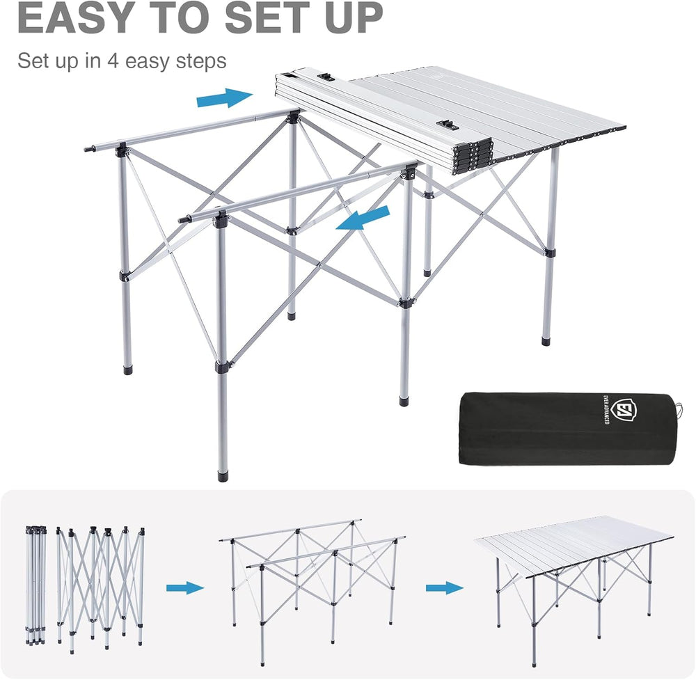 EVER ADVANCED Camping Table, Fold up Lightweight, 4-6 Person Portable Roll up...