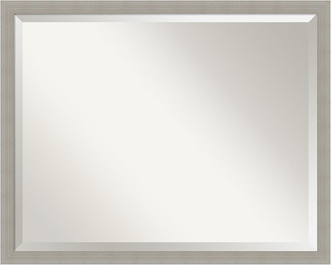 Amanti Art Grey Wall Mirror 24x30 Woodgrain Stripe Grey Rectangle Bathroom Mirror for Wall Decor Living Room, Large Casual Wood Frame, Hangs Horizonally and Vertically, Bathroom Decor, Beveled Edge
