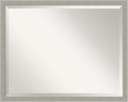 Amanti Art Grey Wall Mirror 24x30 Woodgrain Stripe Grey Rectangle Bathroom Mirror for Wall Decor Living Room, Large Casual Wood Frame, Hangs Horizonally and Vertically, Bathroom Decor, Beveled Edge