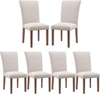 Stylish Dining Chairs Set of 6, Upholstered Parsons Dining Room Chair with Nailhead Trim, Kitchen Room Chair with Thick Cushions and Wood Legs, Nailhead Trim, Beige