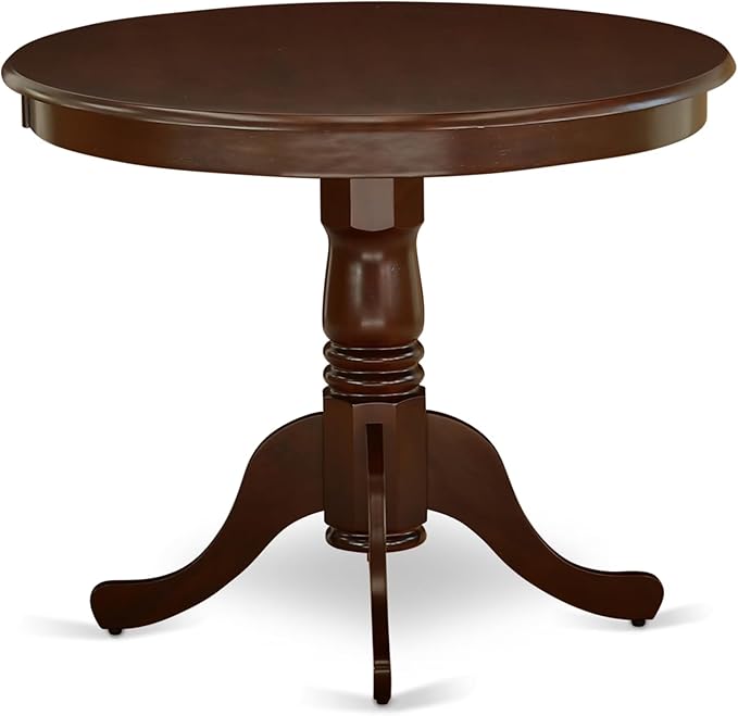 East West Furniture ANVE3-MAH-47 3 Piece Dining Table Set for Small Spaces Contains a Round Kitchen Table with Pedestal and 2 Light Sable Linen Fabric Parson Chairs, 36x36 Inch, Linen White
