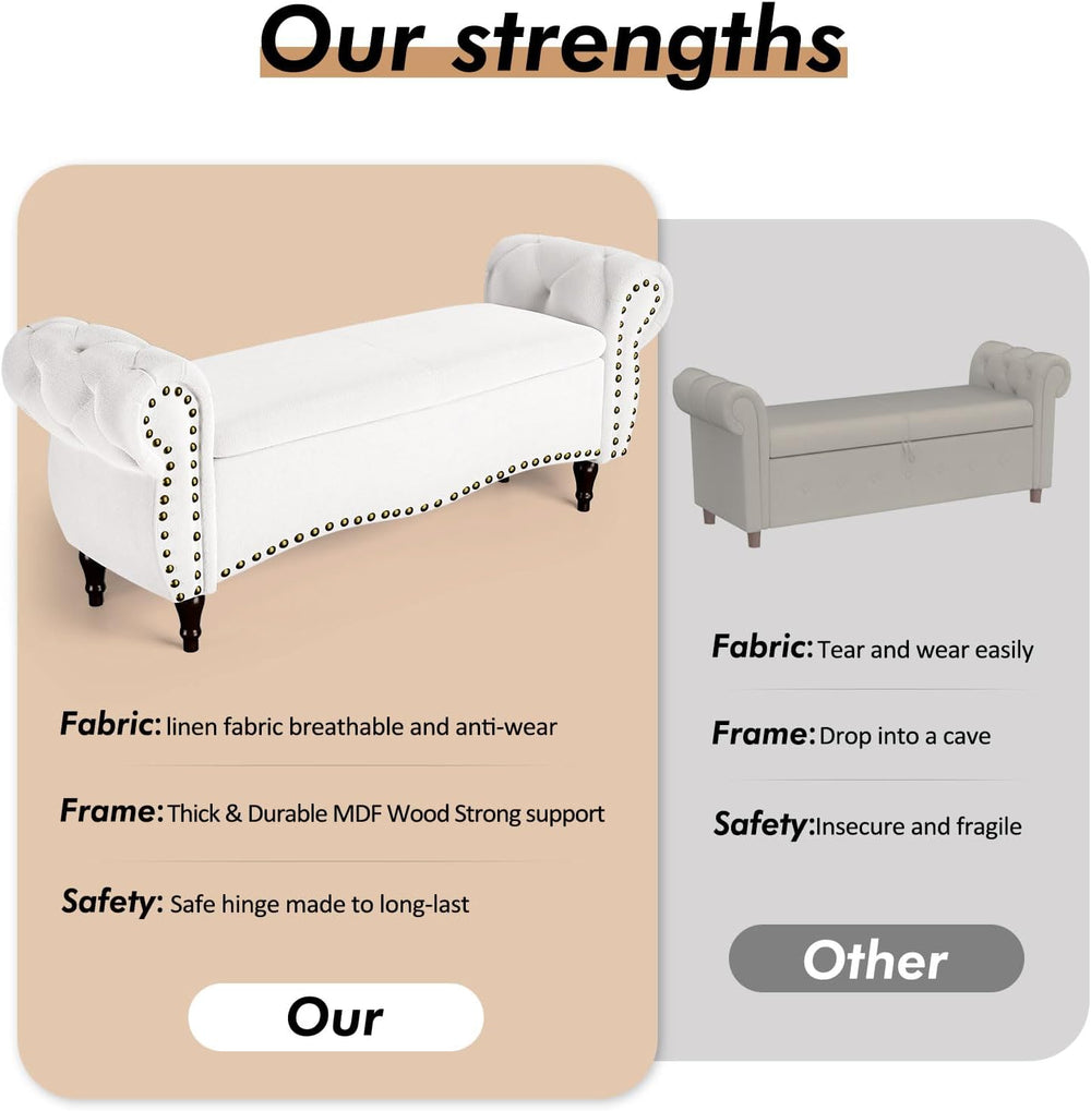 ZZW Storage Ottoman Bench, 51" Upholstered Bench & Ottoman with Safe...