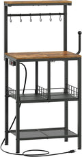 YATINEY Bakers Rack with Power Outlet, Microwave Stand with Paper Holder, Coffee Bar Station with Wine Glass Holder, 4-Tier Kitchen Storage Rack for Dining Room, Living Room, Rustic Brown HB02UBR