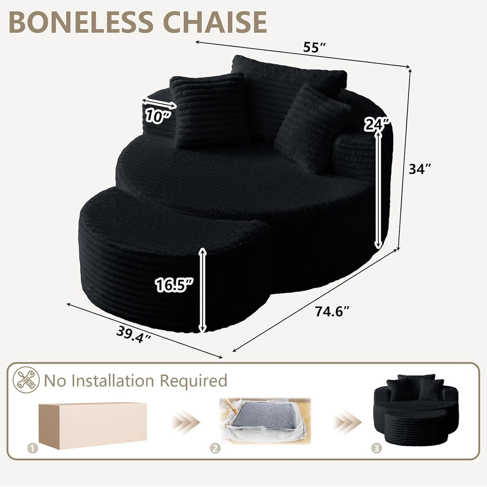 Oversized Round Chaise Lounge Chair Indoor with Ottoman Round Floor Chair | M...