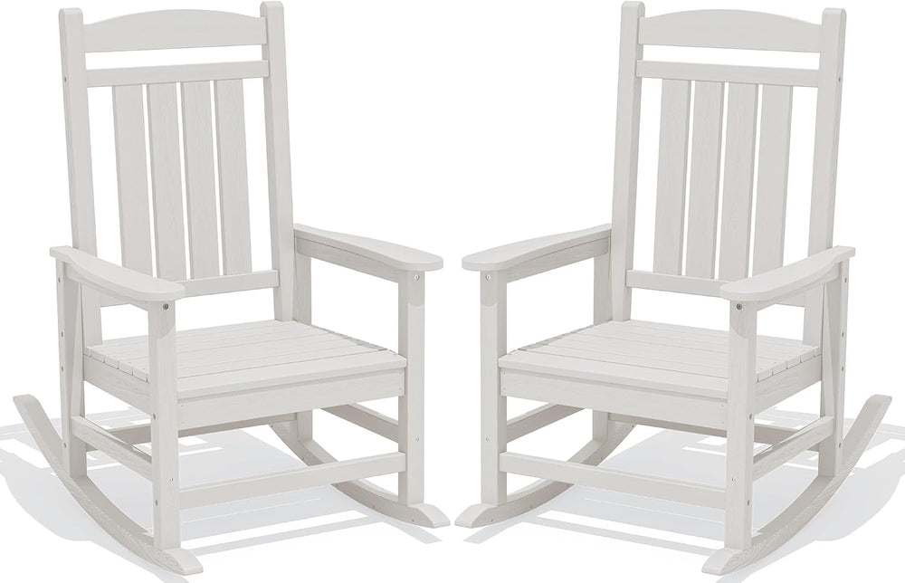 KINGYES Oversized Outdoor Rocking Chairs Set of 2, HDPE Porch Rocker, White |...