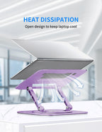Adjustable Laptop Stand with 360 Rotating Base, Computer Ergonimic Foldable Laptop Riser for Desk Compatible with MacBook Pro/Air Notebook up to 16 Inches, Purple