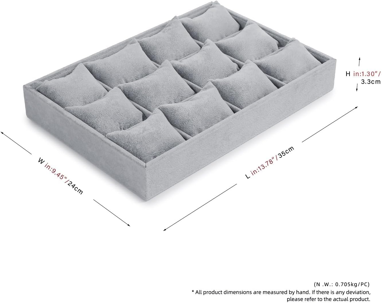12 Grids Velvet Watch Tray Watch Holder Organizer Storage Tray For Men Women (Gray)