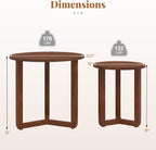Giantex Round Nesting Coffee Table Set of 2, Wood Nesting End Tables with Thickened Top & Solid Rubber Wood Legs, Farmhouse Sofa Side Table for Small Spaces Living Room Bedroom (Walnut)