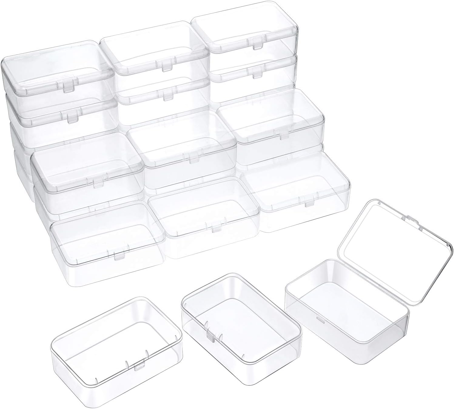 SATINIOR 24 Packs Small Clear Plastic Beads Storage Containers Box with Hinged Lid for Storage of Small Items, Crafts, Jewelry, Hardware (3.5 x 2.4 x 1.2 Inches)
